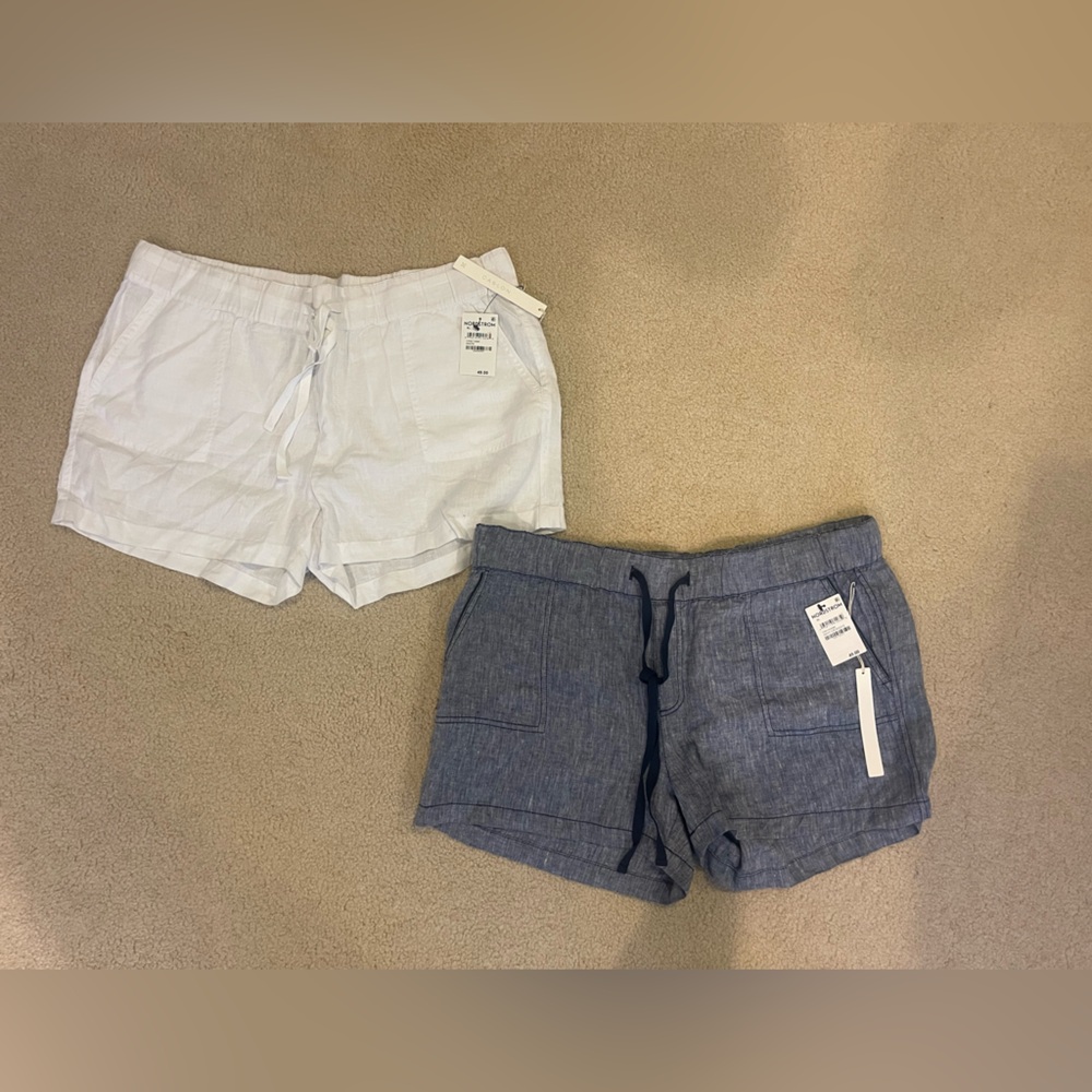 BUNDLE Women’s Linen-Blend Shorts - Blue and White Size xl